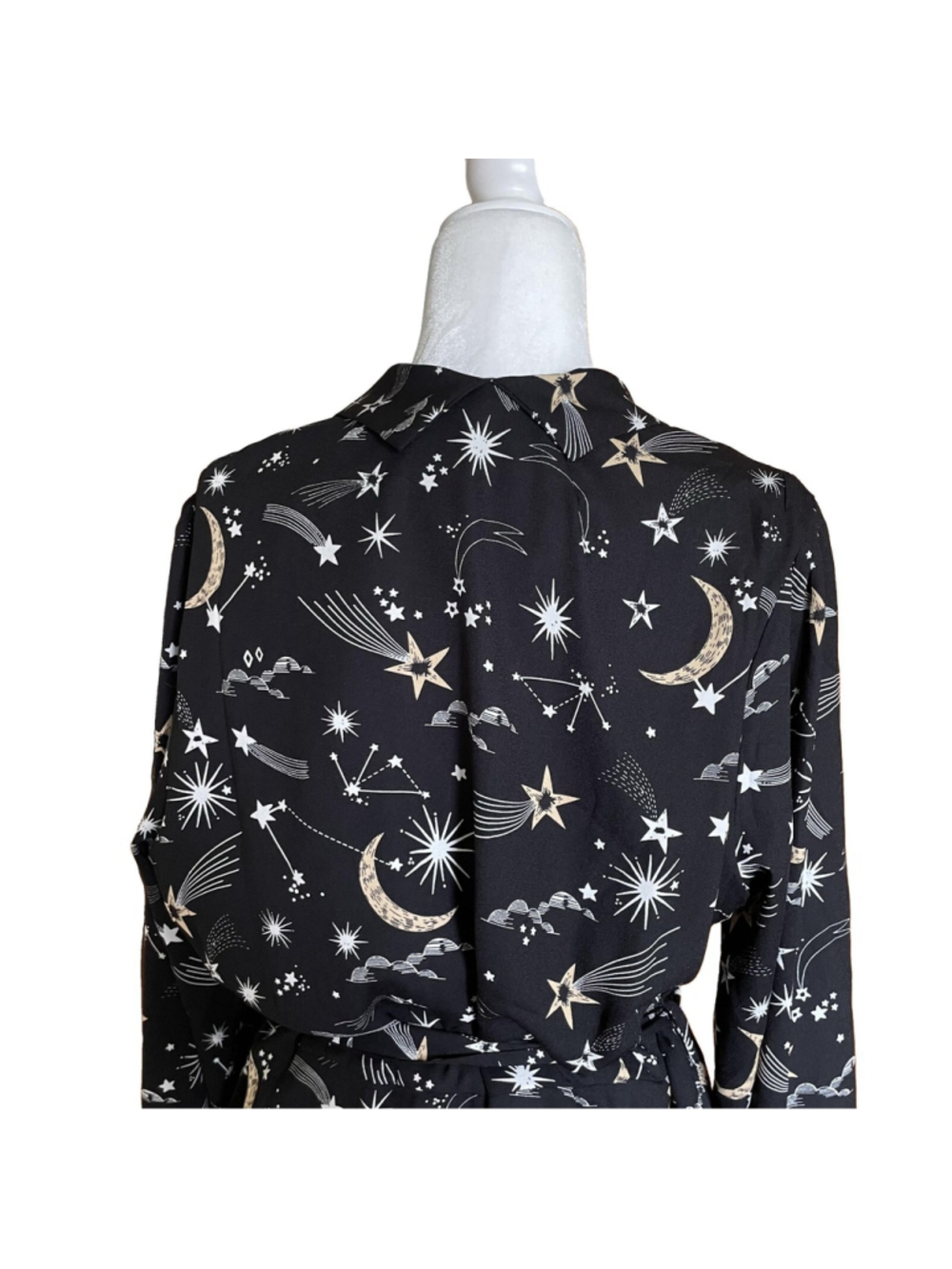 Joanie Babs Black Celestial Moon Star V Neck Midi Dress Size 14 - Picture 10 of 15